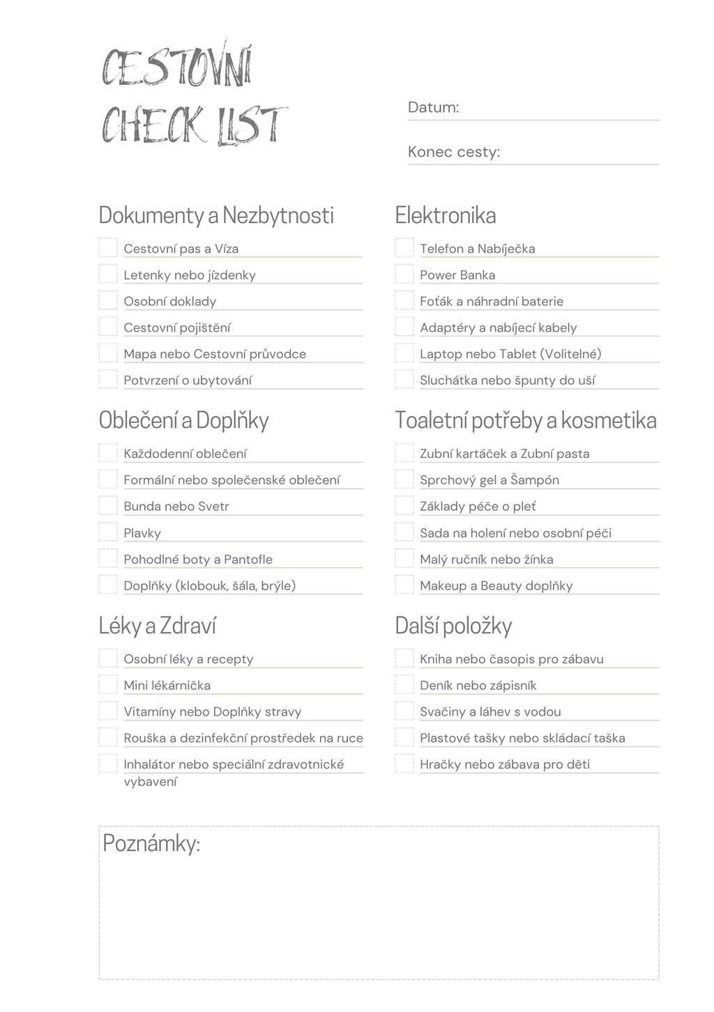 Cestovní checklist