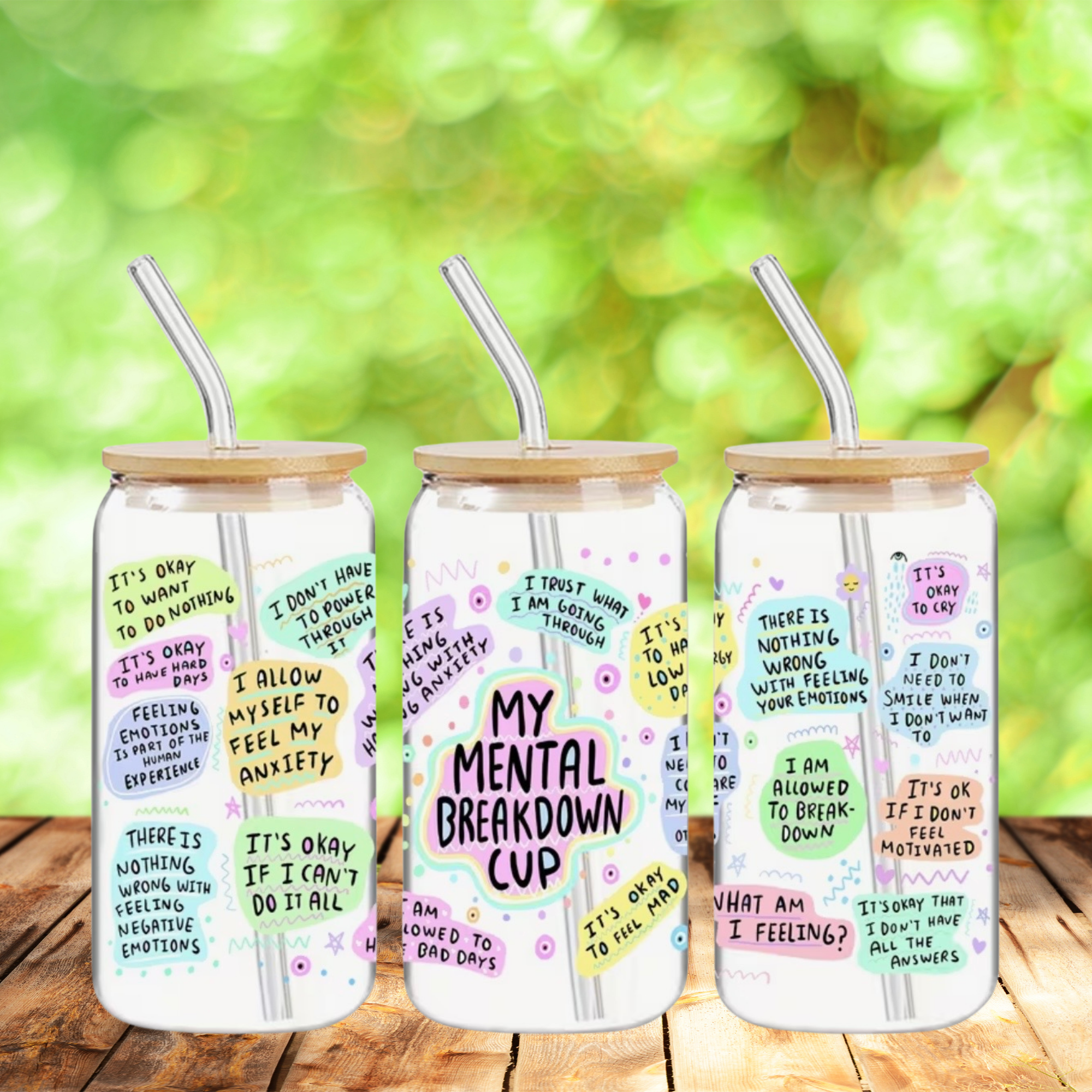 Sklenice s brčkem – Mental Health Affirmations
